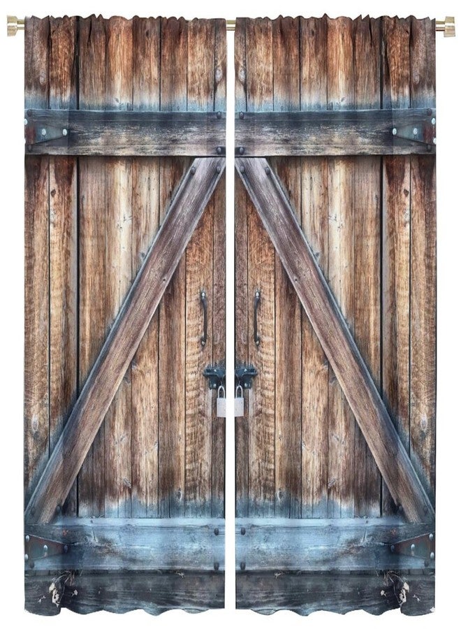 LOMADIA Rustic Country Kitchen Curtains, Retro Farmhouse Vintage Barn Door Wooden Board Pattern 2 Panels Window Rod Pocket DecorateCurtain for Bedroom Living Room Drapes 42x45in - Image 1